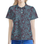 Turquoise Paisley Pattern Print Women's Polo Shirt