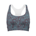 Turquoise Paisley Pattern Print Women's Sports Bra