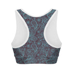 Turquoise Paisley Pattern Print Women's Sports Bra
