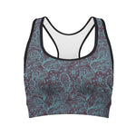 Turquoise Paisley Pattern Print Women's Sports Bra