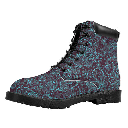 Turquoise Paisley Pattern Print Work Boots