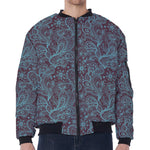 Turquoise Paisley Pattern Print Zip Sleeve Bomber Jacket
