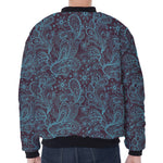 Turquoise Paisley Pattern Print Zip Sleeve Bomber Jacket