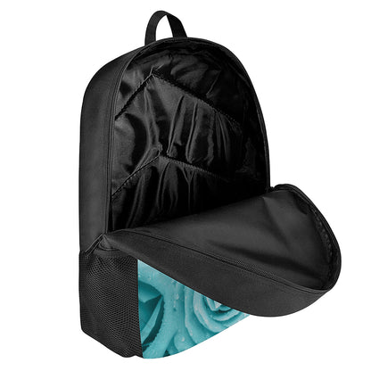 Turquoise Rose Flower Print 17 Inch Backpack