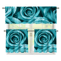 Turquoise Rose Flower Print 3 Piece Kitchen Curtains