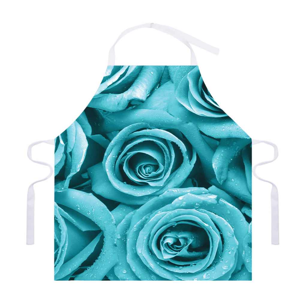 Turquoise Rose Flower Print Adjustable Apron