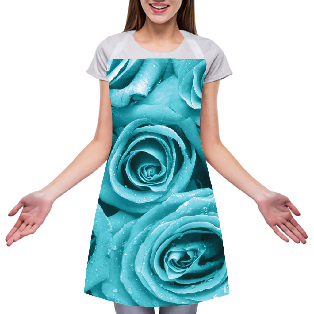 Turquoise Rose Flower Print Adjustable Apron