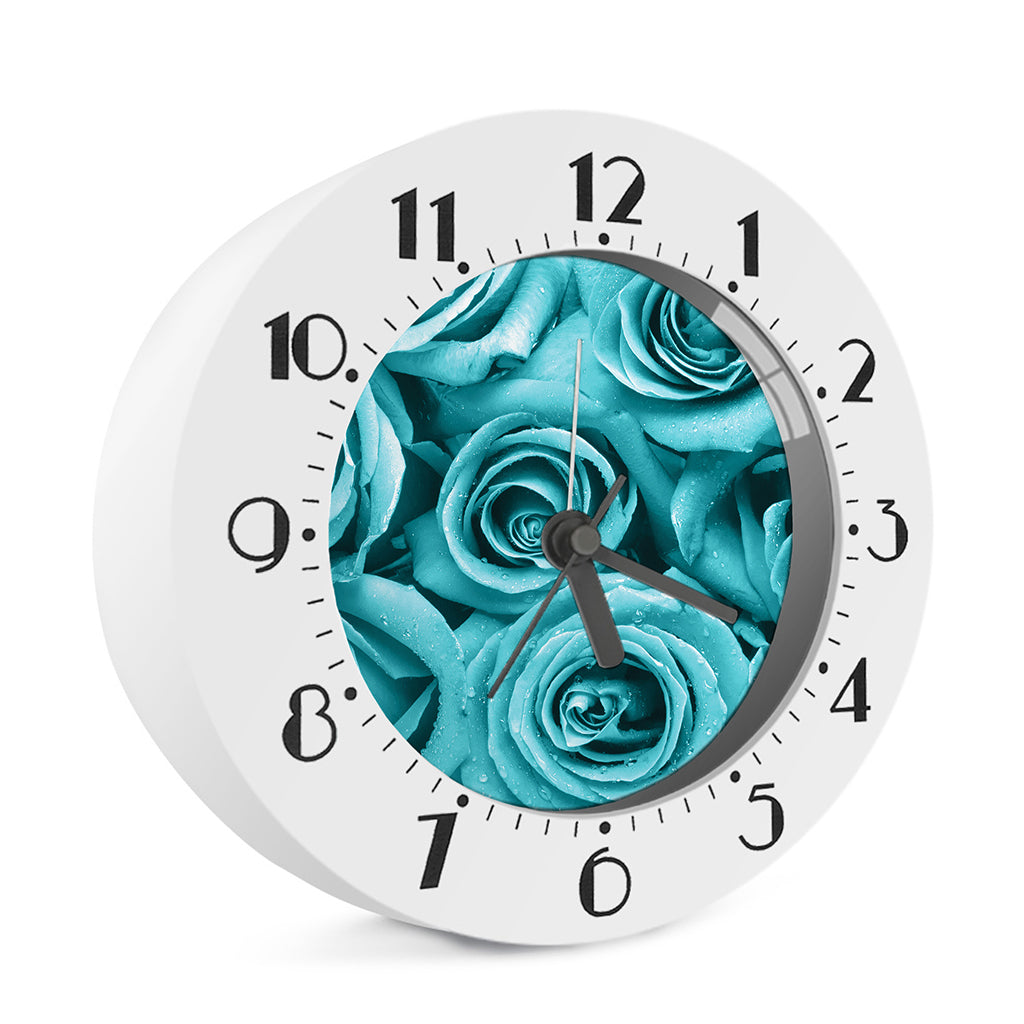 Turquoise Rose Flower Print Alarm Clock