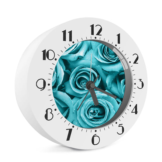Turquoise Rose Flower Print Alarm Clock