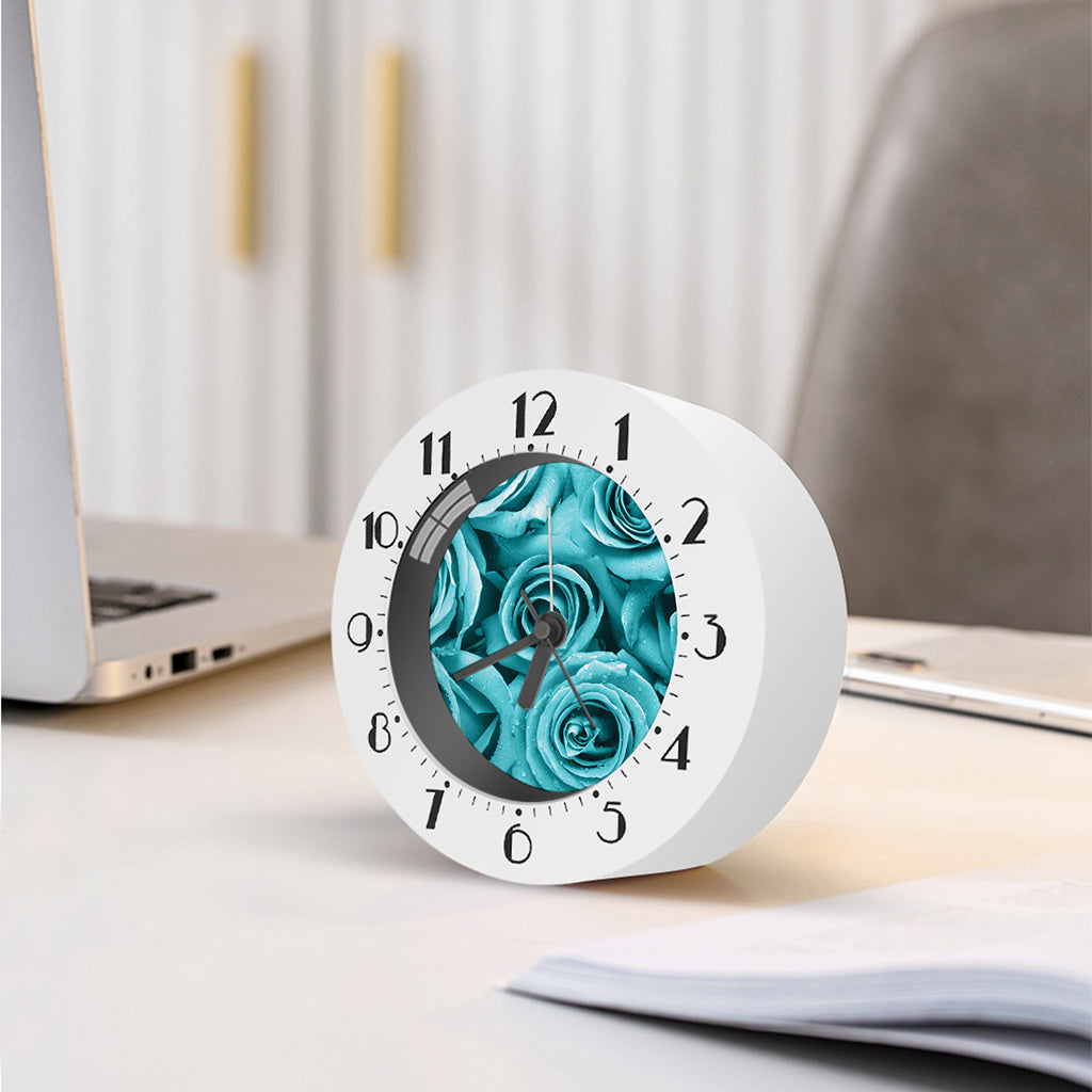 Turquoise Rose Flower Print Alarm Clock