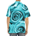 Turquoise Rose Flower Print Aloha Shirt