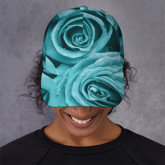Turquoise Rose Flower Print Baseball Cap