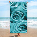 Turquoise Rose Flower Print Beach Towel