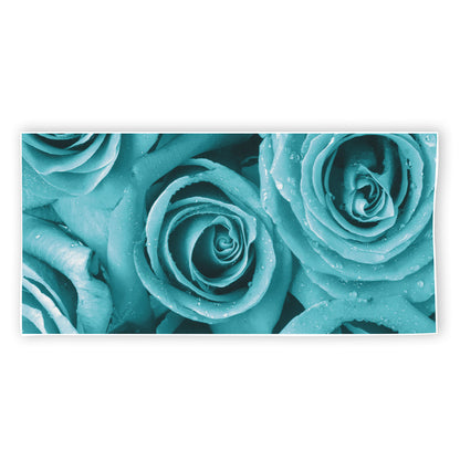 Turquoise Rose Flower Print Beach Towel