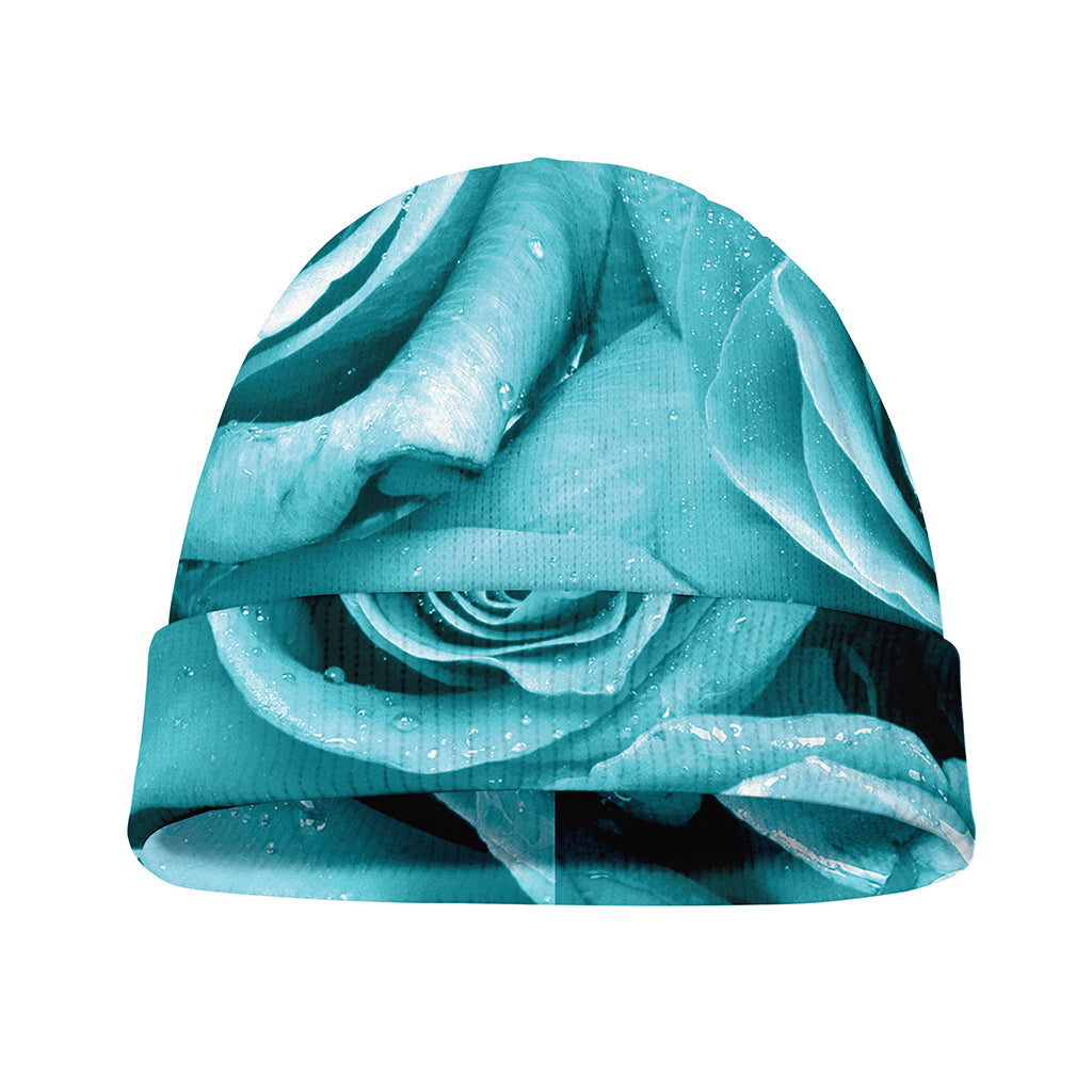 Turquoise Rose Flower Print Beanie