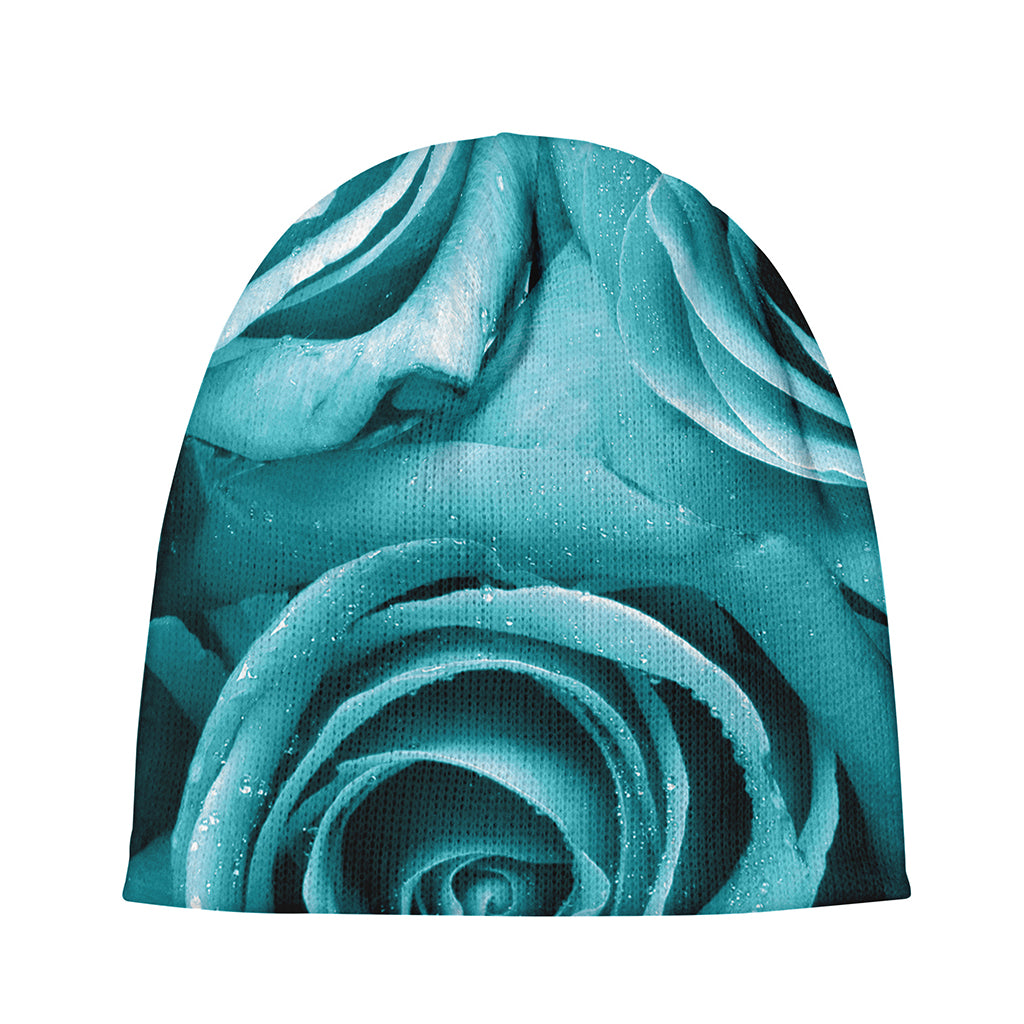 Turquoise Rose Flower Print Beanie
