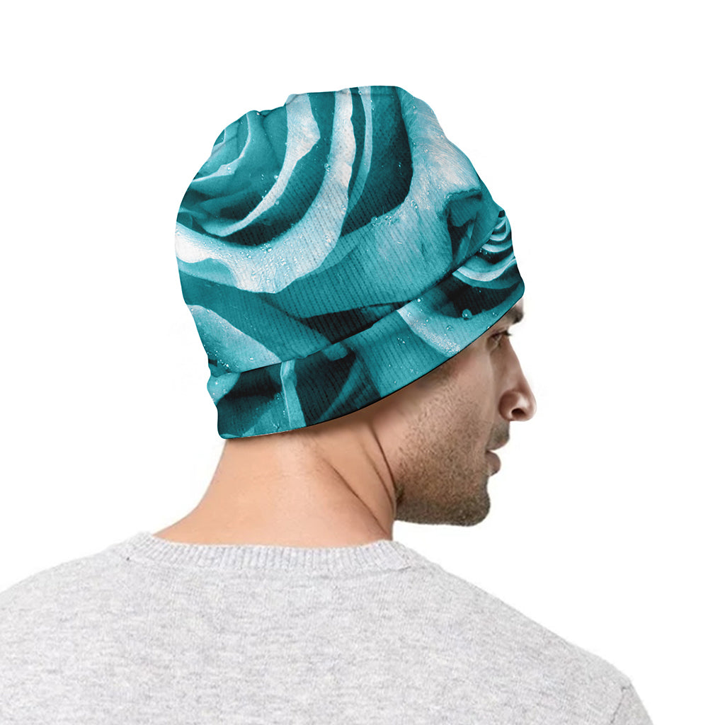 Turquoise Rose Flower Print Beanie