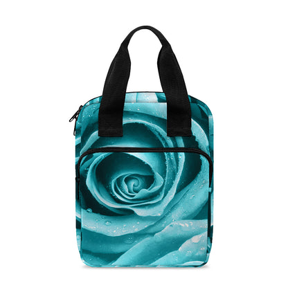 Turquoise Rose Flower Print Bible Tote Bag