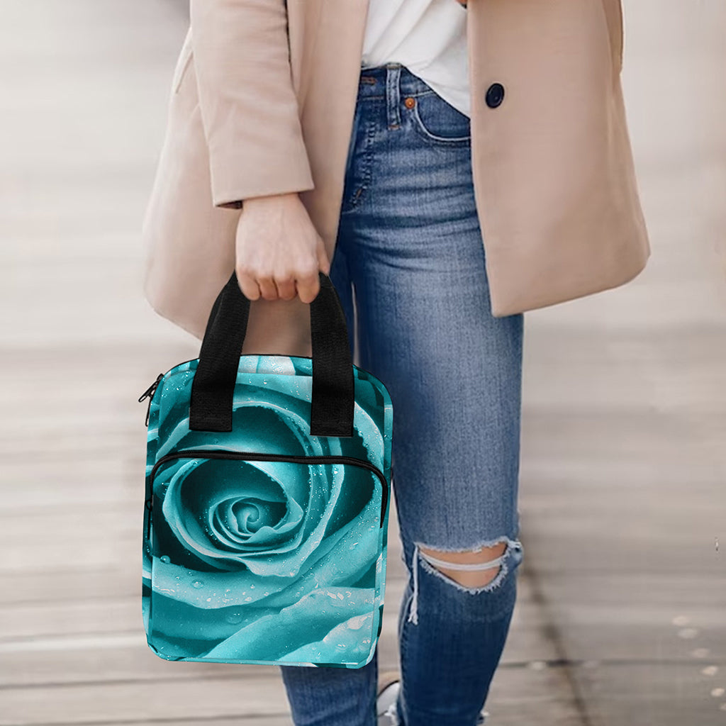 Turquoise Rose Flower Print Bible Tote Bag