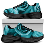 Turquoise Rose Flower Print Black Chunky Shoes