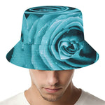 Turquoise Rose Flower Print Bucket Hat