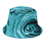 Turquoise Rose Flower Print Bucket Hat