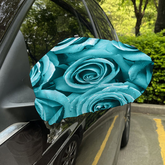 Turquoise Rose Flower Print Car Side Mirror Covers