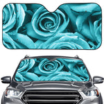 Turquoise Rose Flower Print Car Windshield Sun Shade