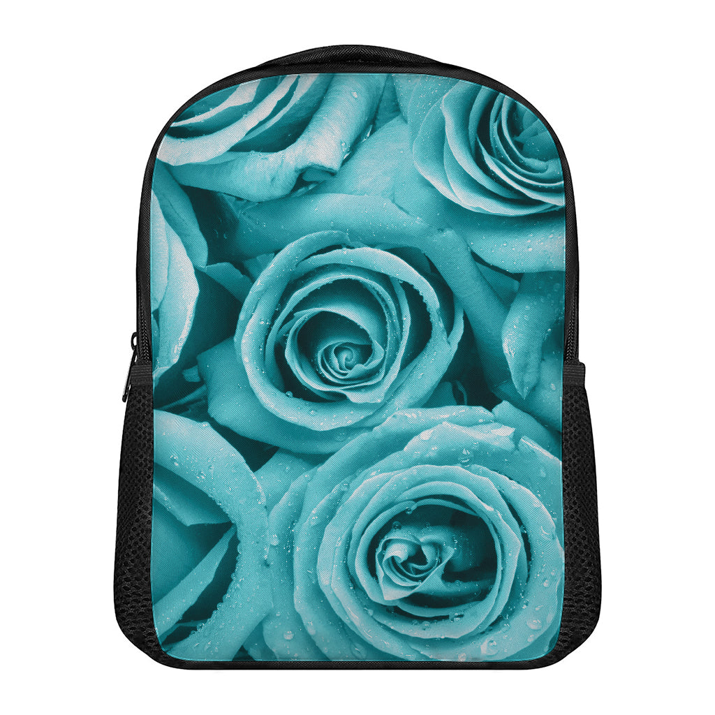 Turquoise Rose Flower Print Casual Backpack