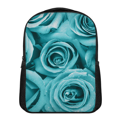 Turquoise Rose Flower Print Casual Backpack