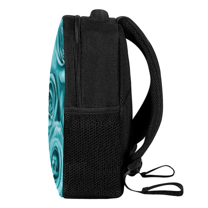 Turquoise Rose Flower Print Casual Backpack