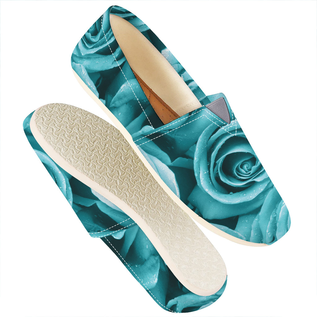 Turquoise Rose Flower Print Casual Shoes