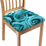Turquoise Rose Flower Print Chair Cushion Cover