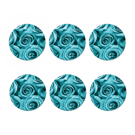 Turquoise Rose Flower Print Coaster Set