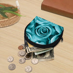 Turquoise Rose Flower Print Coin Purse