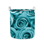 Turquoise Rose Flower Print Collapsible Laundry Basket