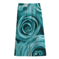 Turquoise Rose Flower Print Cotton Front Slit Maxi Skirt