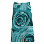 Turquoise Rose Flower Print Cotton Front Slit Maxi Skirt