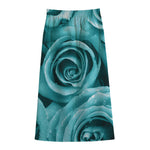Turquoise Rose Flower Print Cotton Front Slit Maxi Skirt