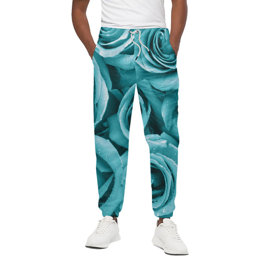 Turquoise Rose Flower Print Cotton Pants