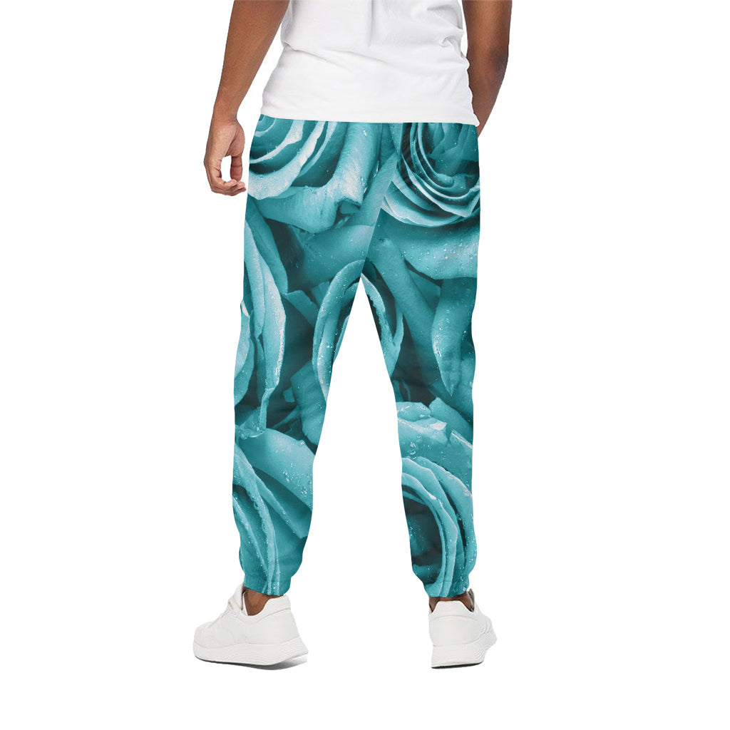 Turquoise Rose Flower Print Cotton Pants