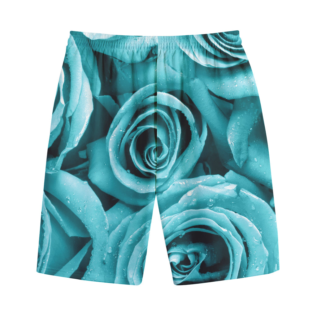 Turquoise Rose Flower Print Cotton Shorts