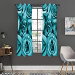 Turquoise Rose Flower Print Curtain