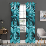 Turquoise Rose Flower Print Curtain
