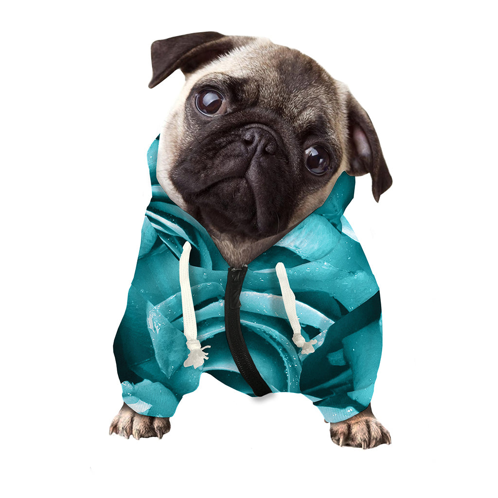 Turquoise Rose Flower Print Dog Zip Up Hoodie