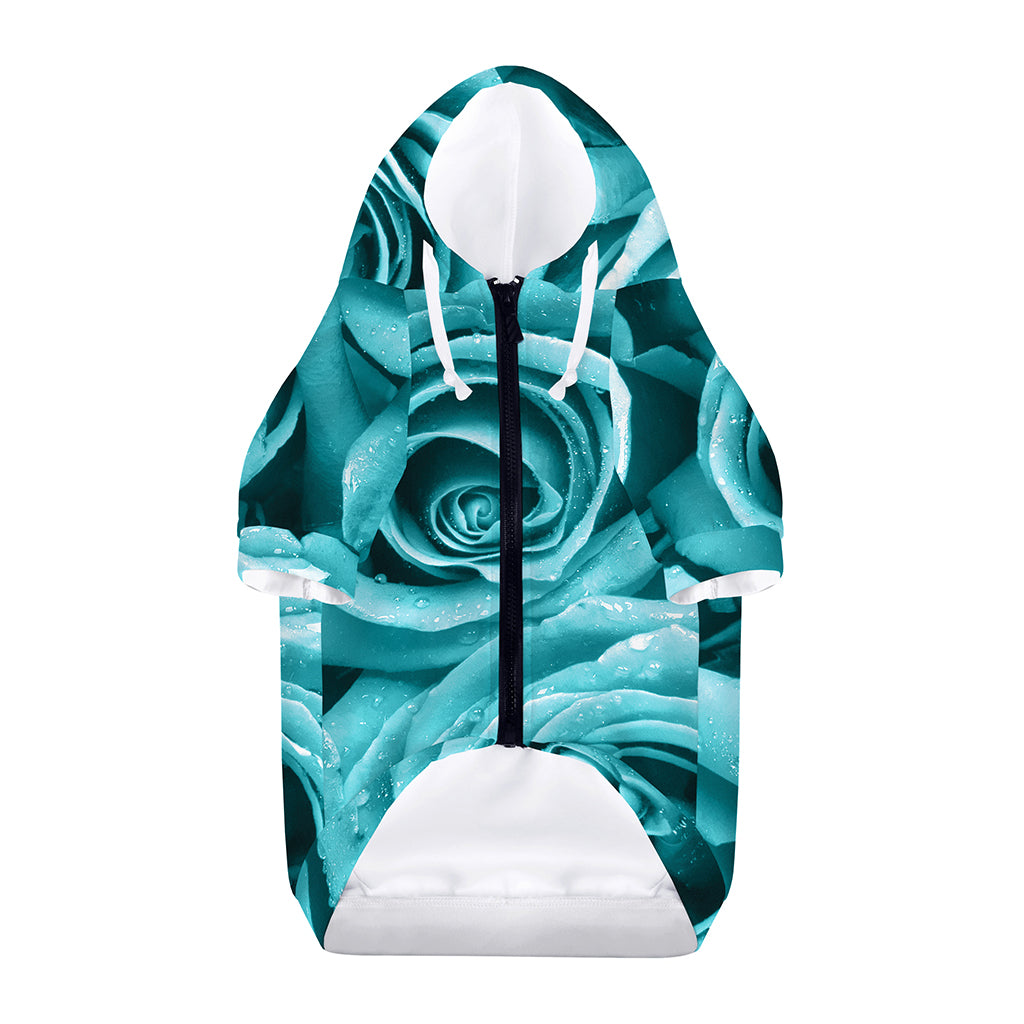 Turquoise Rose Flower Print Dog Zip Up Hoodie