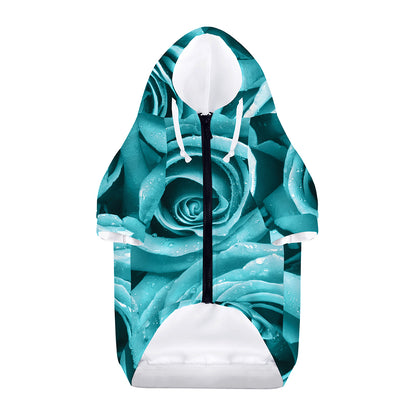 Turquoise Rose Flower Print Dog Zip Up Hoodie