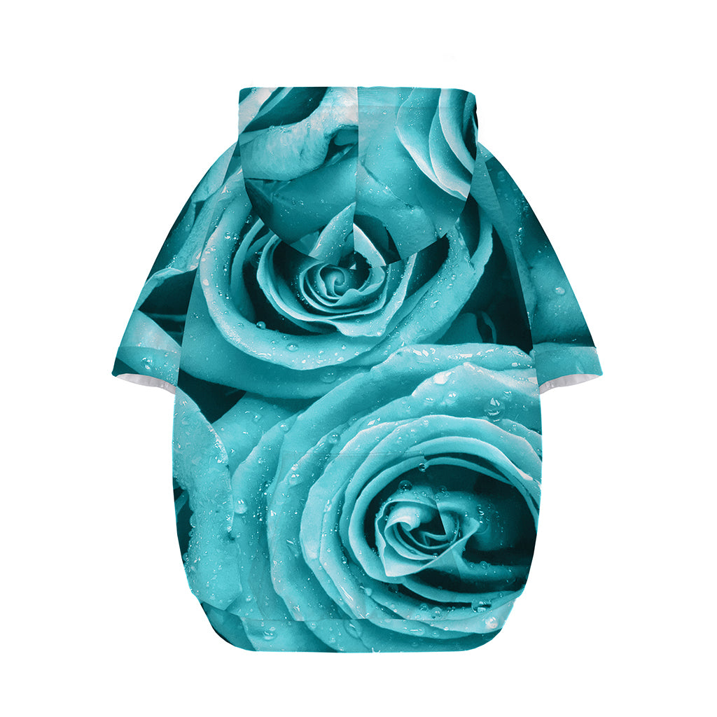 Turquoise Rose Flower Print Dog Zip Up Hoodie