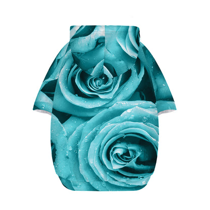 Turquoise Rose Flower Print Dog Zip Up Hoodie