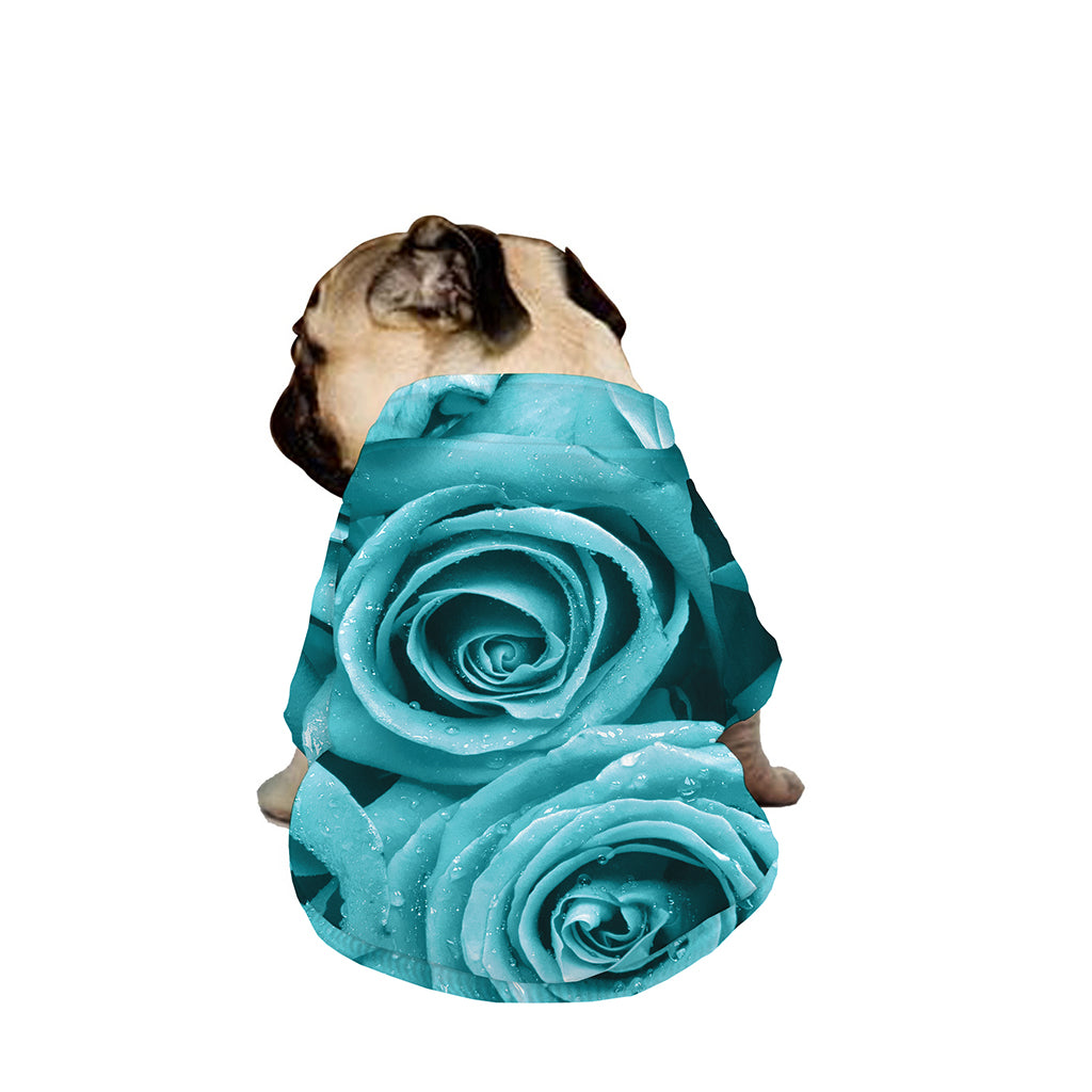 Turquoise Rose Flower Print Dog Zip Up Jacket